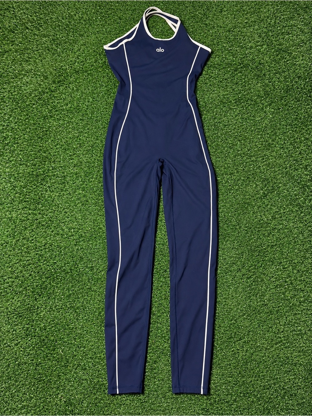 ALO Yoga Navy Bodysuit with White Piping size small